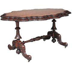 19th Century Irish Carved Burr Walnut Centre Table