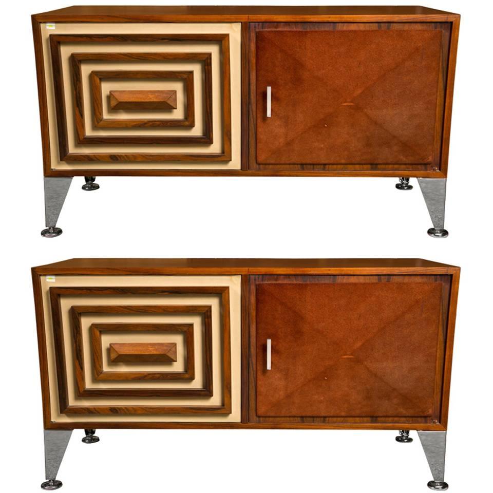 Pair of Mahogany Decorator Mid-Century Modern Credenzas Commodes Nicely Polished