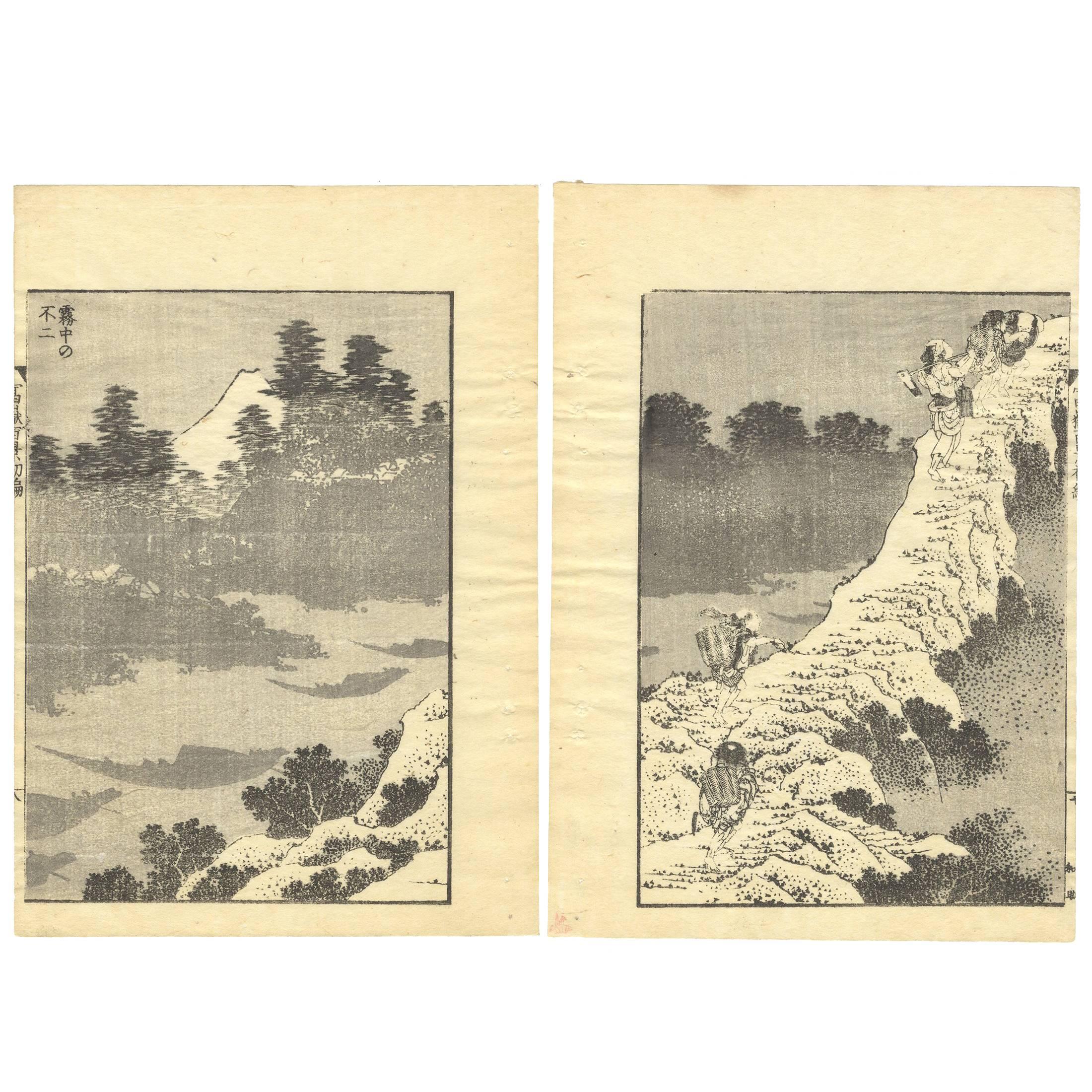 Hokusai Ukiyo-E Japanese Woodblock Print Mt. Fuji 100 Views, Landscape For Sale