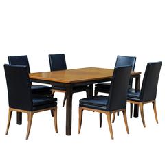 Mid-Century Modern Harvey Probber Dining Set Mahogany Walnut Table & Six Chairs
