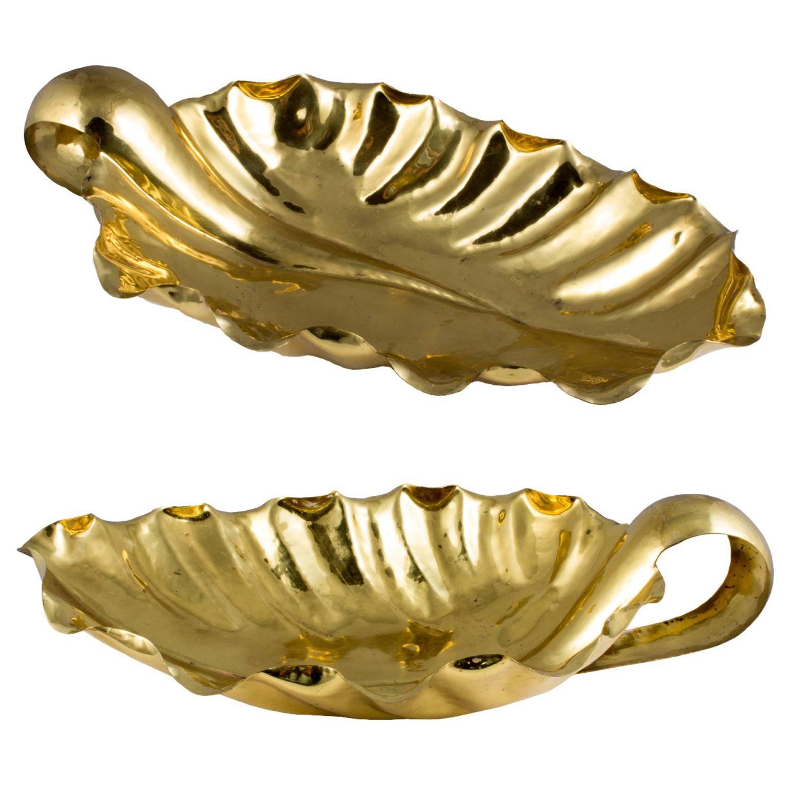 Pair of Mid-Century Italian Tomasso Barbi Gold Leaf Bowls