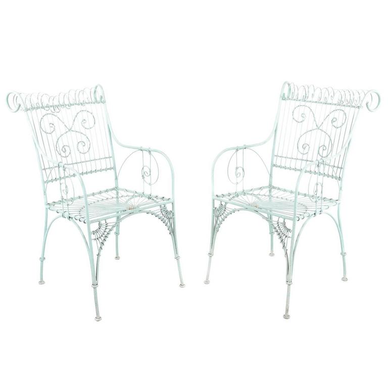 French Antique Wrought Iron Patio Chairs, circa 1930, from Paris at 1stDibs