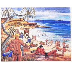 "Nude Sailors on Fiji, August 1945," Vivid Painting of World War II Beach Scene