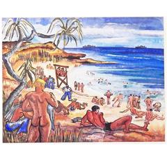 "Nude Sailors on Fiji, August 1945," Vivid Painting of World War II Beach Scene 7