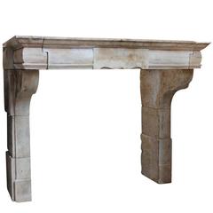 17th Century Original Antique French Country Limestone Fireplace Mantle
