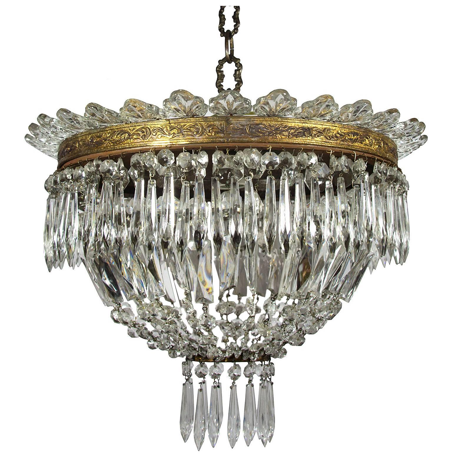 Italian Empire Style Crystal Chandelier with Murano Leaves For Sale