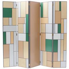 Vintage Hand-Painted Five-Door Art Deco Room Divider