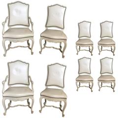 Set of Eight White Leather Dining Chairs, in the Style of Don Rousseau 12