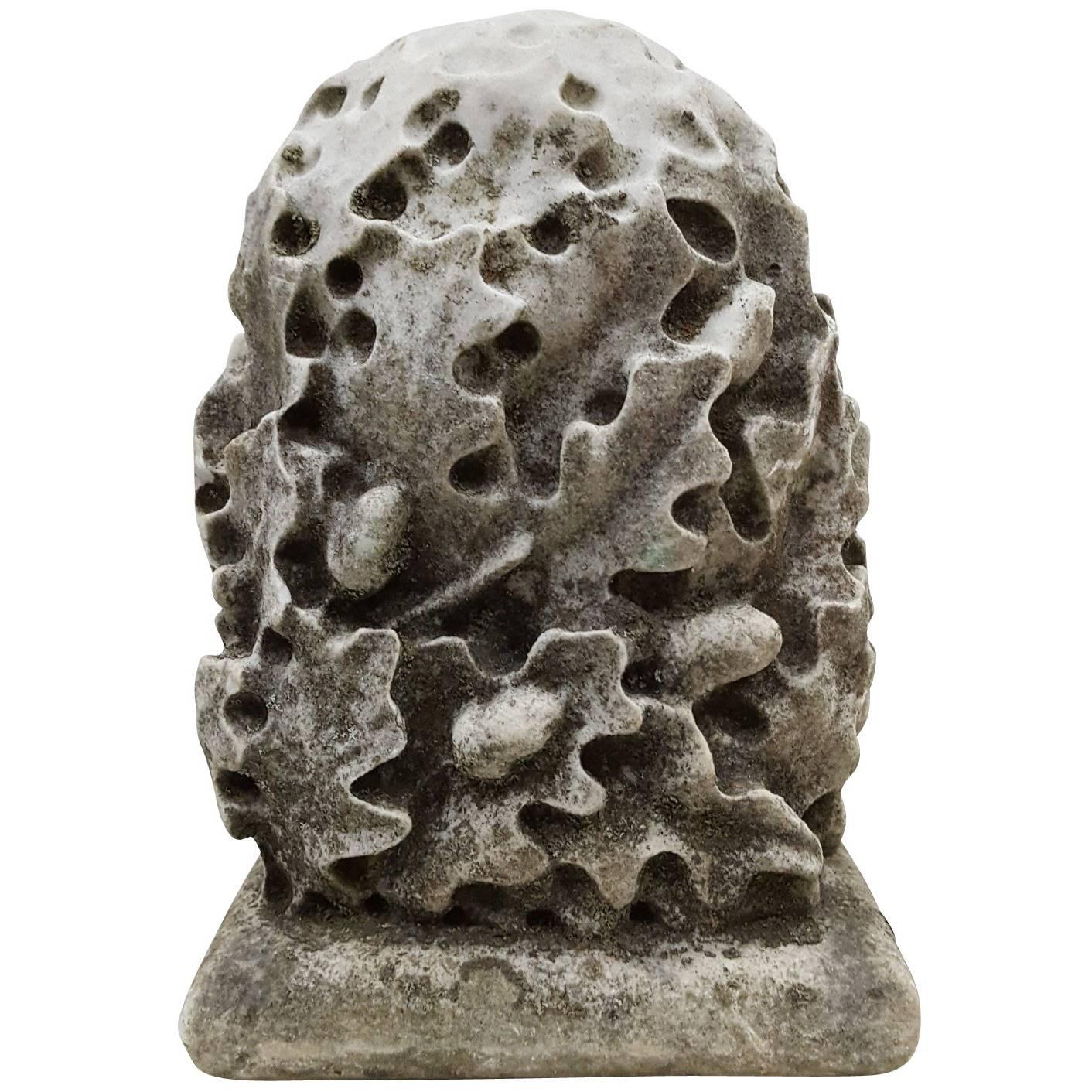19th Century Leaves Carved in Stone, Finial For Sale