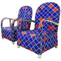 Pair of Blue and Red Hand Beaded Nigerian Yoruba Tribal Armchairs 6