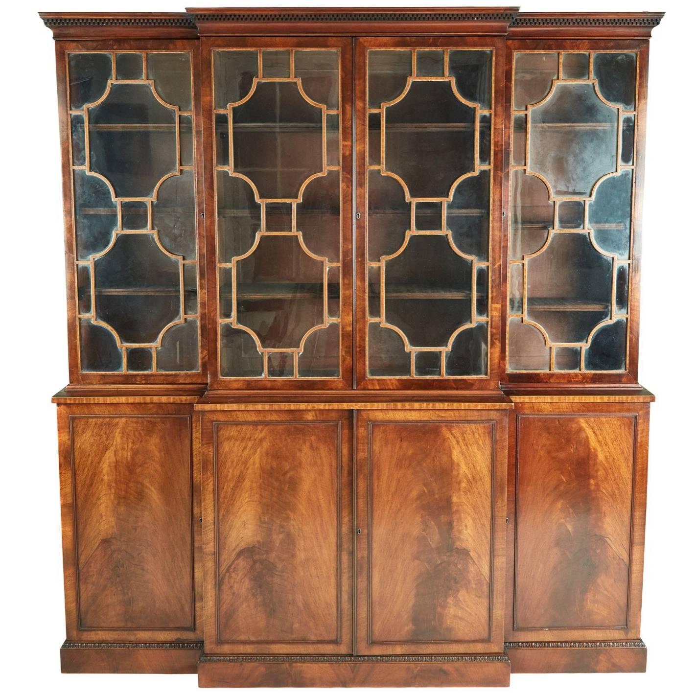 Quality Antique Mahogany Astragal Glazed Breakfront Bookcase