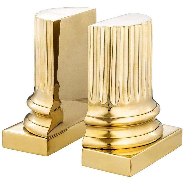 Column Brass Bookend Set of Two in Polished Brass For Sale at 1stdibs