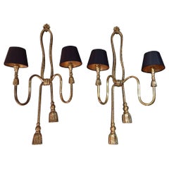 Pair of Large Valenti Brass Rope and Tassle Wall Lights