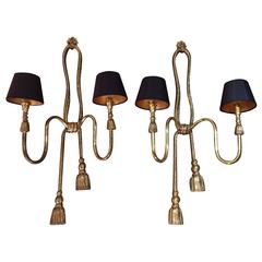 Pair of Large Valenti Brass Rope and Tassle Wall Lights 4