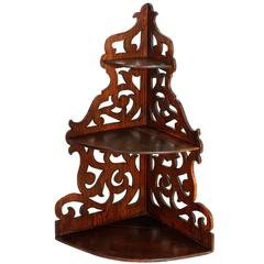 19th Century Corner Shelf, in Solid Walnut Hand-Carved, Restored Wax Finished 8