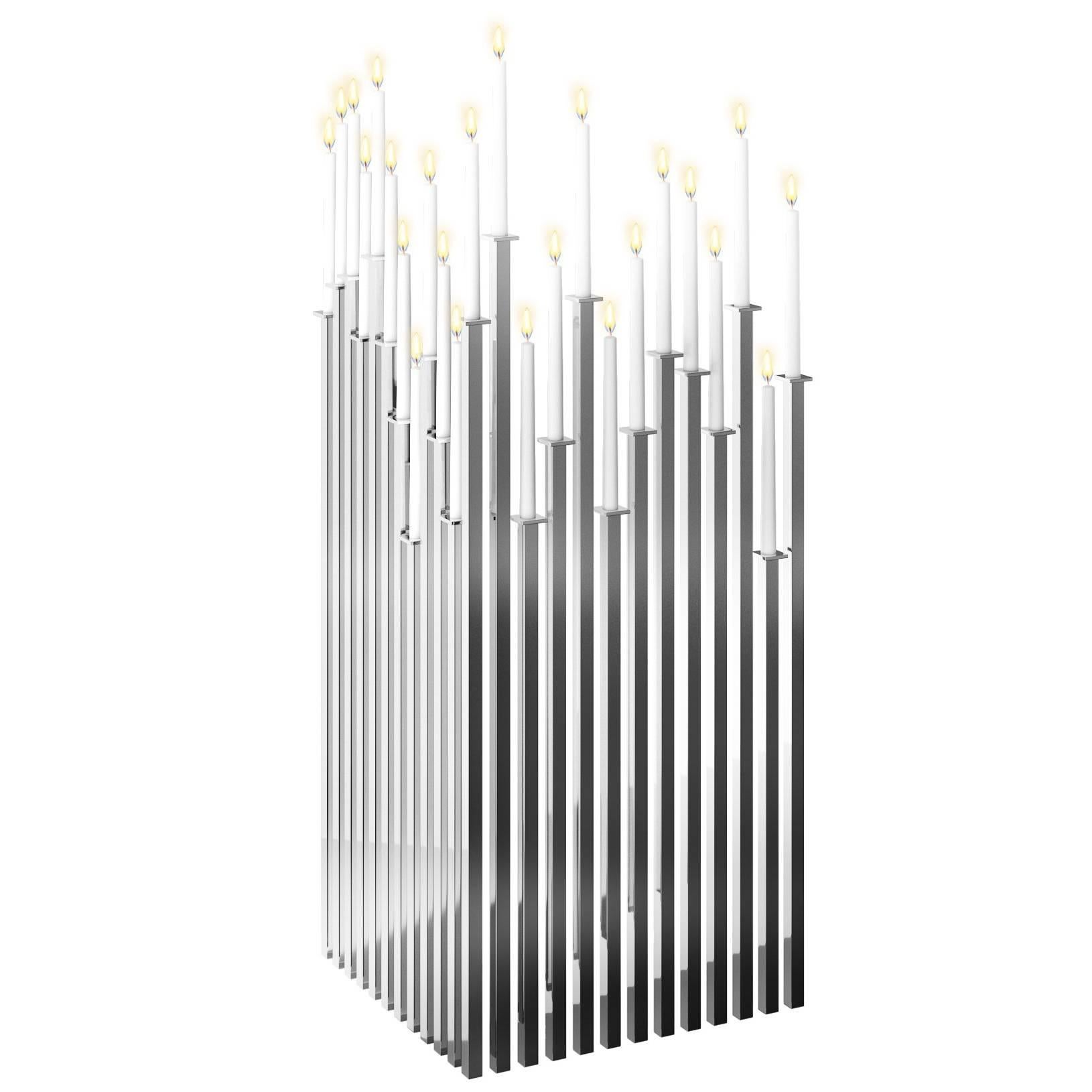 Luxury Modern Silver Steel Candelabra Room Divider Screen Candleholder For Sale