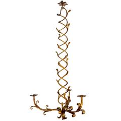 Italian Mid-Century Forged Wrought Iron & Gold Gilt Chandelier