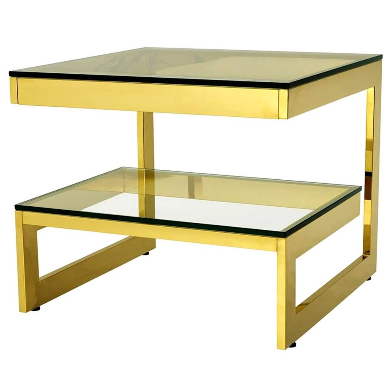 Double Top Side Table in Gold Finish or Bronze Finish