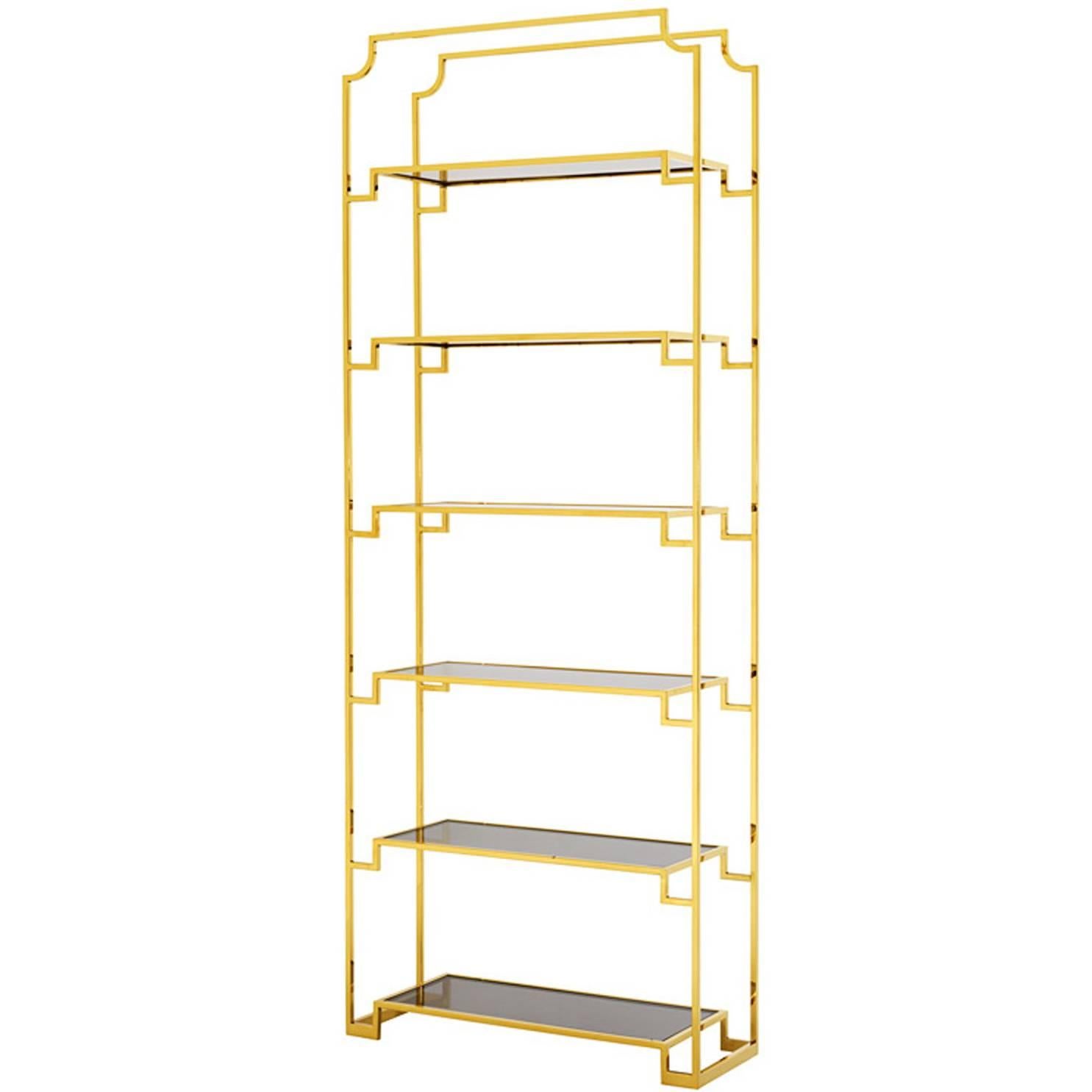Stantord Bookshelves in Gold Finish with Smoked Glass
