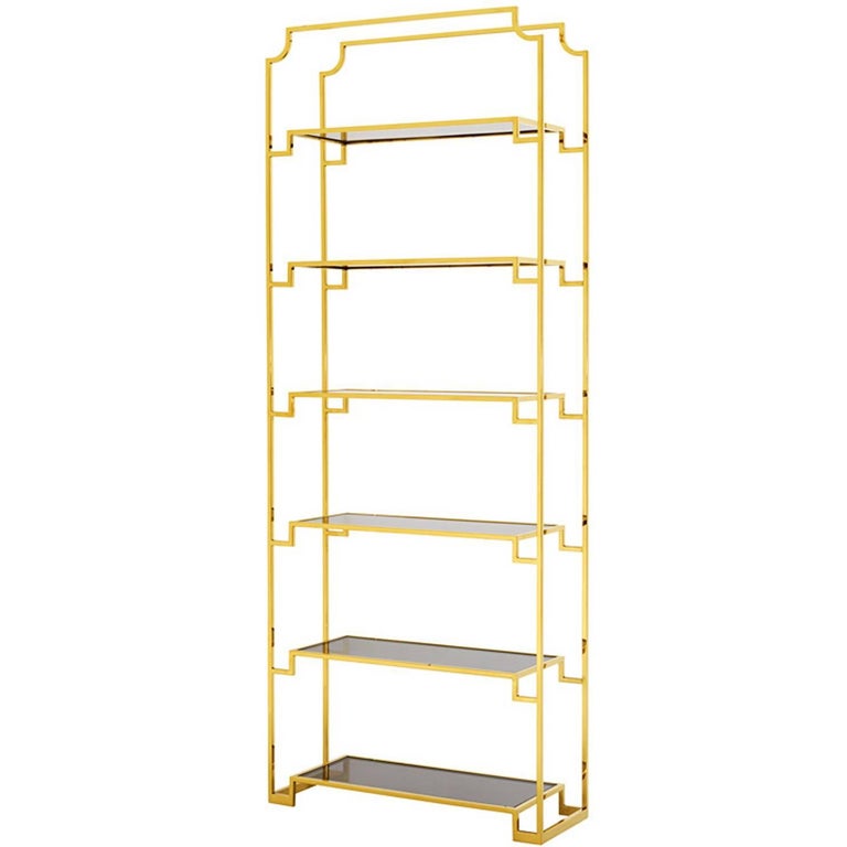 Stantord Bookshelves in Gold Finish with Smoked Glass For Sale at 1stDibs