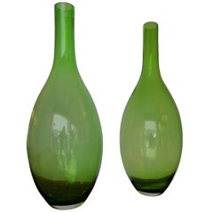 Pair of Large Green Glass Vases