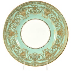 Set Ten Stunning Turquoise Elaborately Gilded Dinner/Presentation Plates