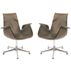 Pair of Khaki Green Leather Fabricius and Kastholm Lounge Chairs