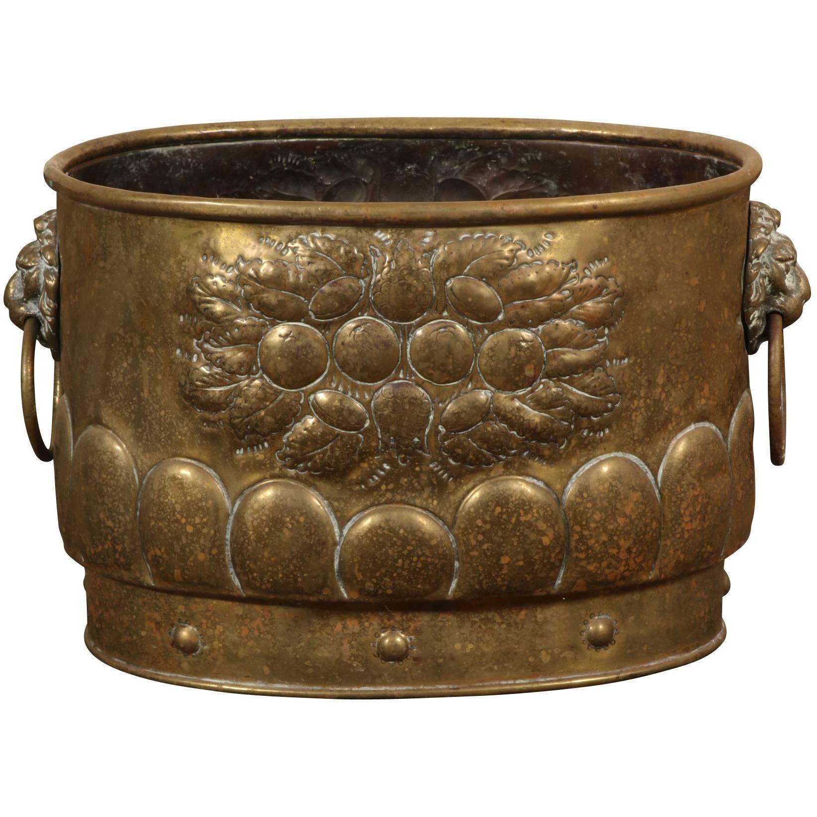 18th or 19th Century Brass Repousse Jardinière