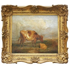 19th Century English Framed Painting of Cows