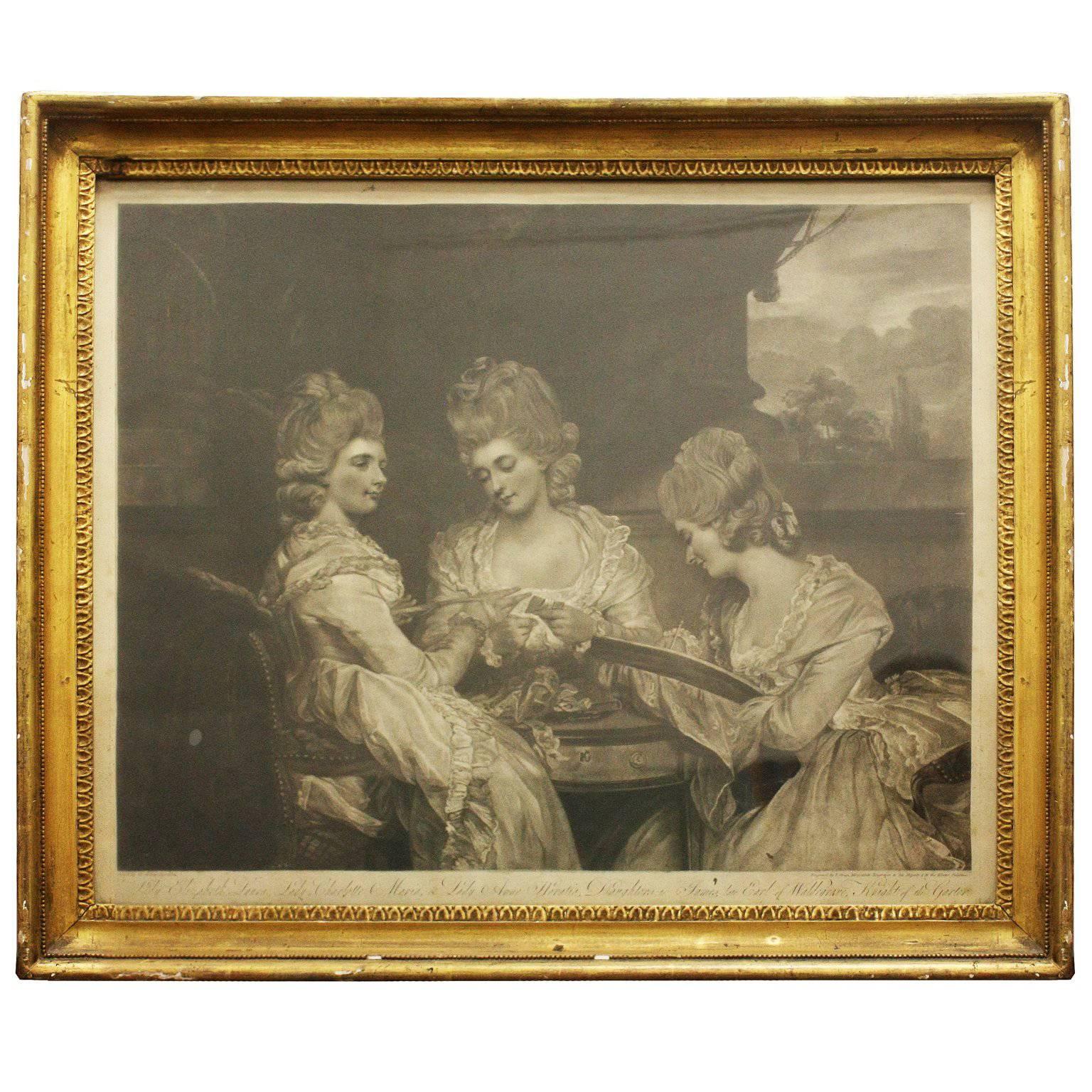 18th Century English Engraving of Daughters of Earl of Waldergrove
