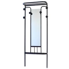 French Art Deco Coat Rack Black Metal with Center Mirror