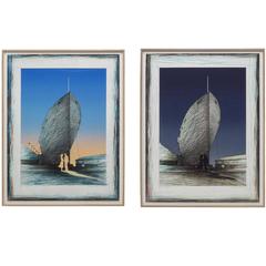 Diptych Lithographs by Susan Hall 
Landfall State I and II
