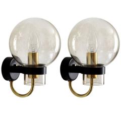 Pair of Rare Modernist Glass Globes Sconces Wall Lamps by Limburg, Germany