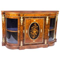 19th Century Victorian Burr Walnut Marquetry Ormolu-Mounted Credenza