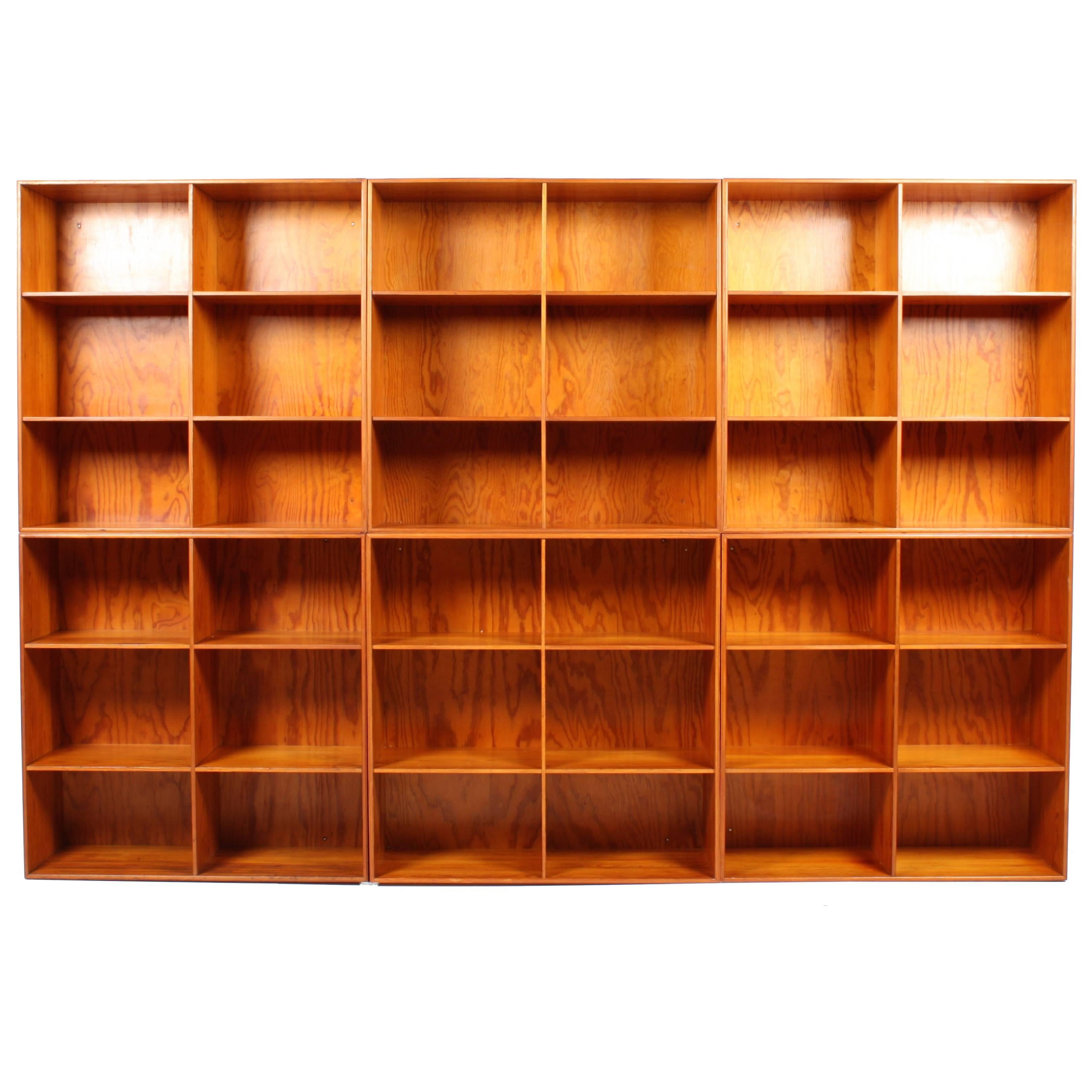 Set of Six Bookcases in Pine by Mogens Koch