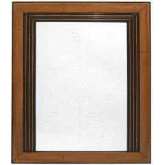 Italian Walnut and Ebony Wood Framed Square Mirror, circa 1940 1
