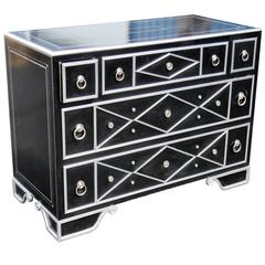 Maitland Smith Black Leather and Chrome Chest 3