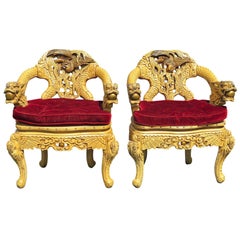 Pair of Asian Style Carved Armchairs with Dragons