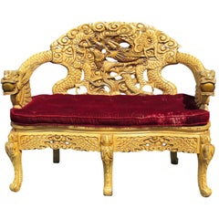 Dragon Carved Painted Chinese Asian Sofa Settee