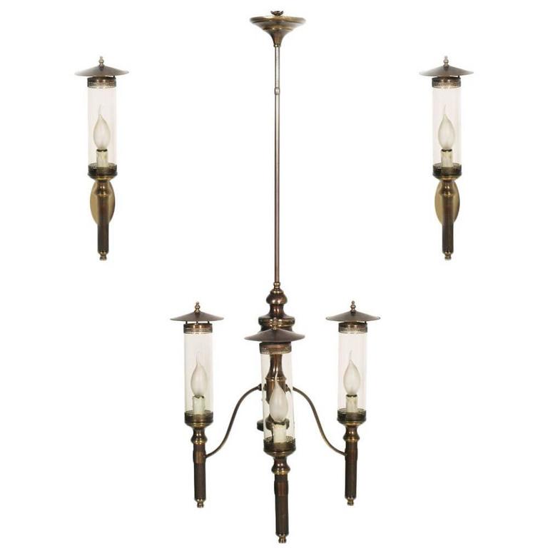 Art Deco Chandelier With Sconces Burnished Brass Overhauled Art Deco Chandelier With Sconces Burnished Brass Overhauled Electrical System For