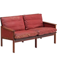 Illum Wikkelsø 'Capella' Sofa in Original Red Leather and Rosewood