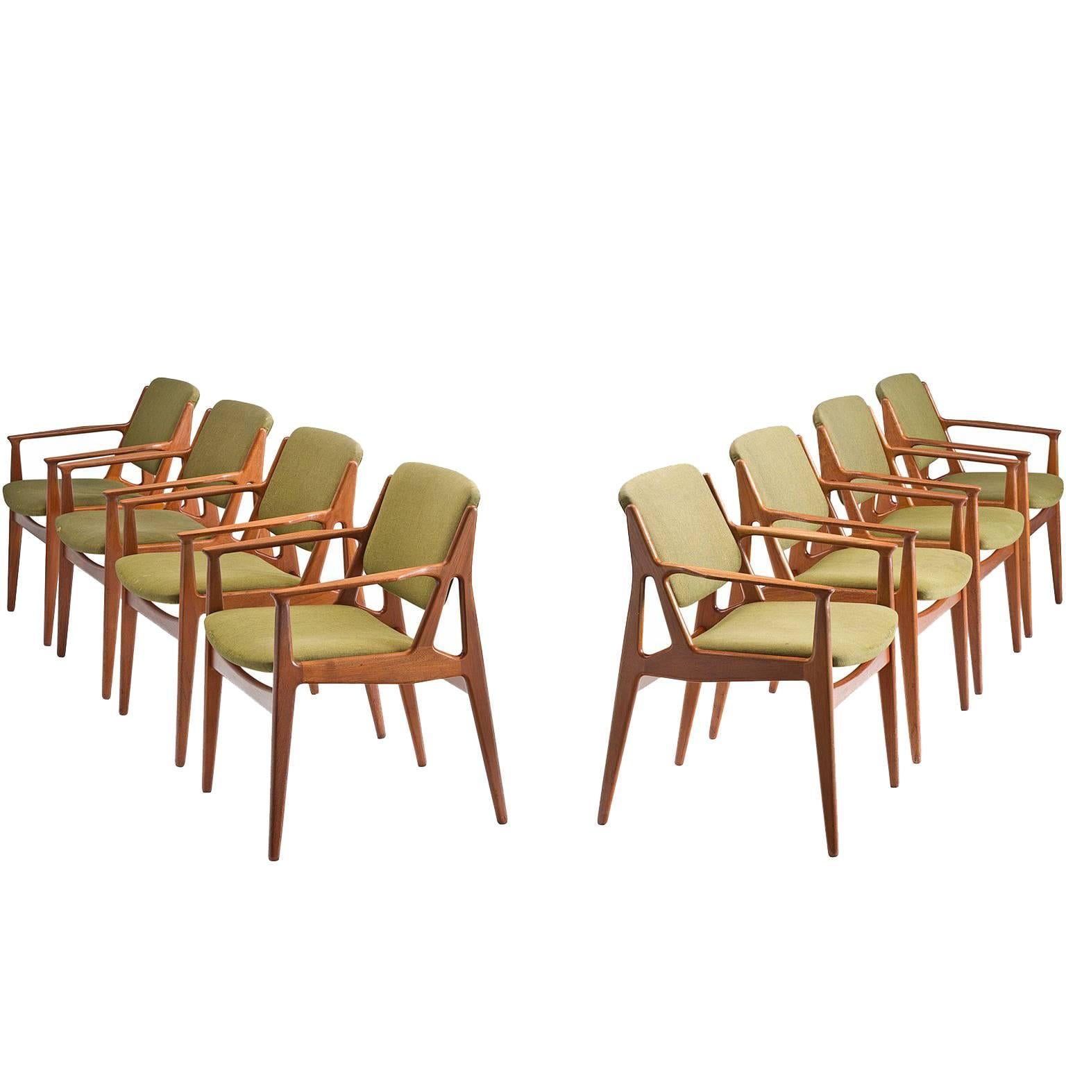 Large Set of Eight 'Ella' Dining Chairs by Arne Vodder in Teak