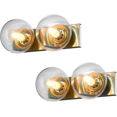 Set of Two Transparent Brass Wall Lights 12