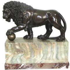 Bronze Medici Lion Statue on a Marble Plinth