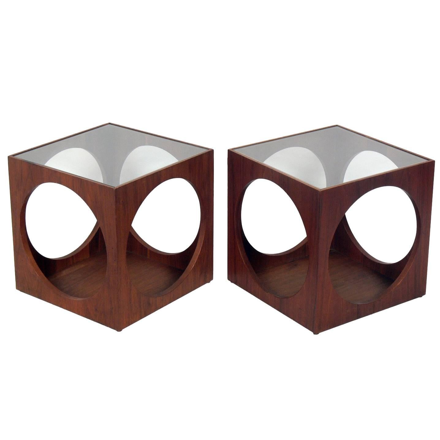Pair of Mid-Century Walnut Cube Tables