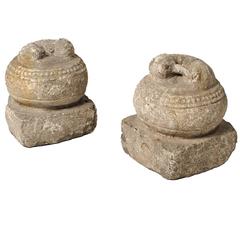 Pair of Chinese Stone Fu Dog Finials 12