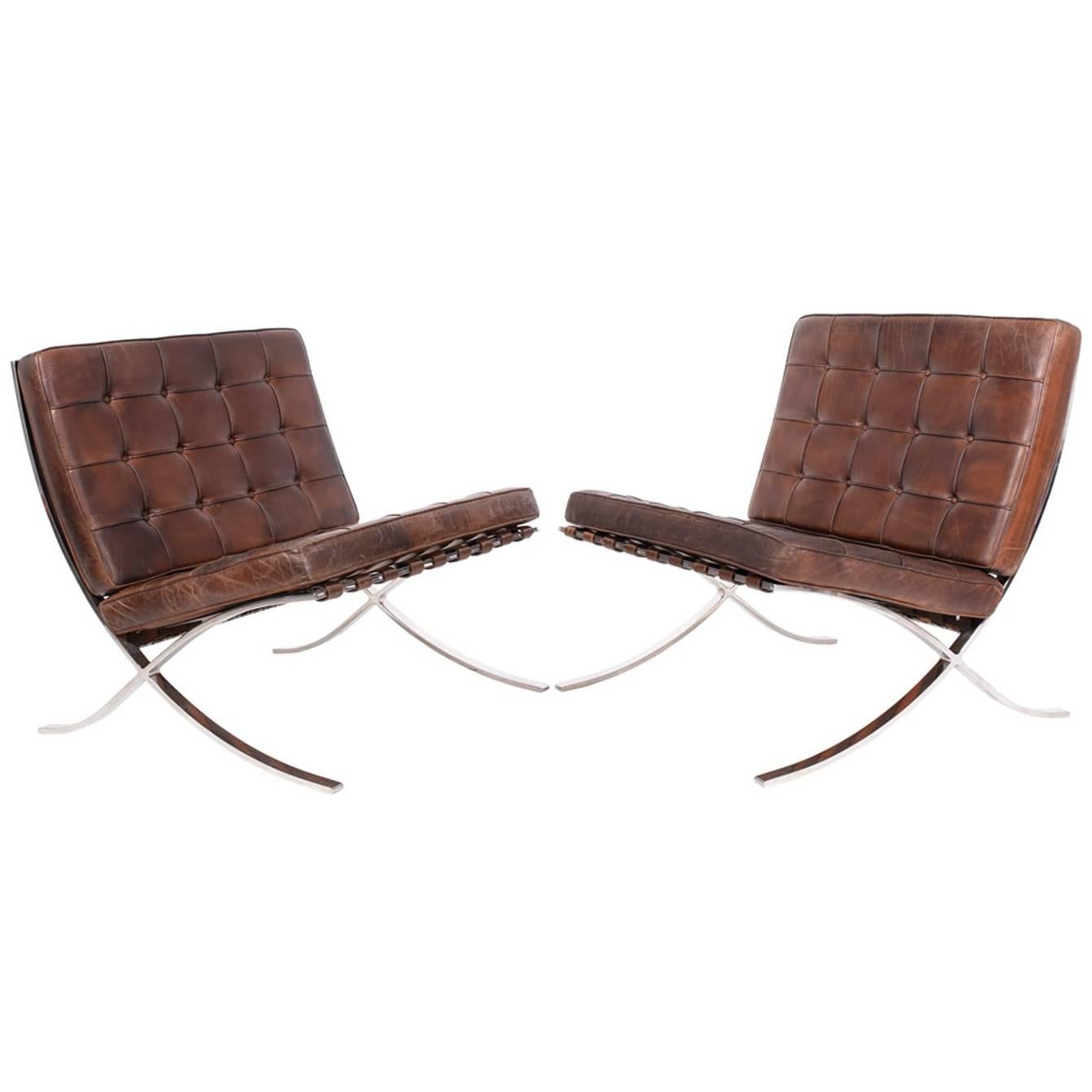 Pair of 1975 Barcelona Chairs by Mies van der Rohde for Knoll