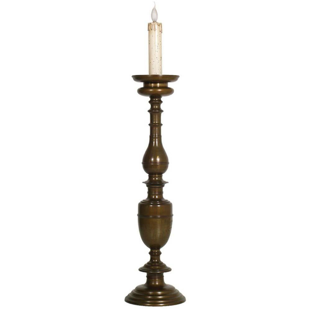 Large Bronze Candlestick Candelabrum with Heraldic Coat of Arms of Noble Family