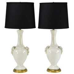 Pair of Fredrick Cooper White Glazed Ceramic Table Lamps with Grape Clusters
