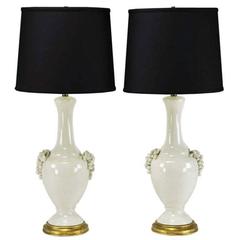 Pair of Fredrick Cooper White Glazed Ceramic Table Lamps with Grape Clusters 10